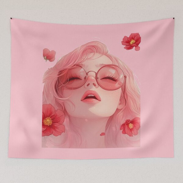Item preview, Anime Girl with Pink Hair and Flowers – Romantic Notebook, Aesthetic Sticker with Dreamy Floral Art designed and sold by Zentuary.