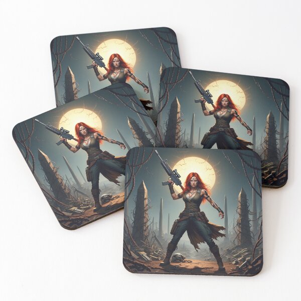 Item preview,  Post Apocalyptic female warrior with gun heavy metal cool design designed and sold by Vintage Designs +.