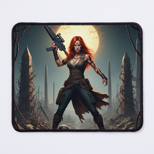 Item preview, Post Apocalyptic female warrior with gun heavy metal cool design designed and sold by Vintage Designs +.