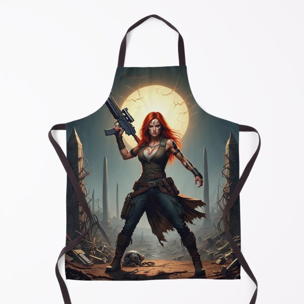 Item preview, Post Apocalyptic female warrior with gun heavy metal cool design designed and sold by Vintage Designs +.
