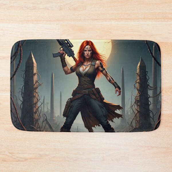 Item preview,  Post Apocalyptic female warrior with gun heavy metal cool design designed and sold by Vintage Designs +.