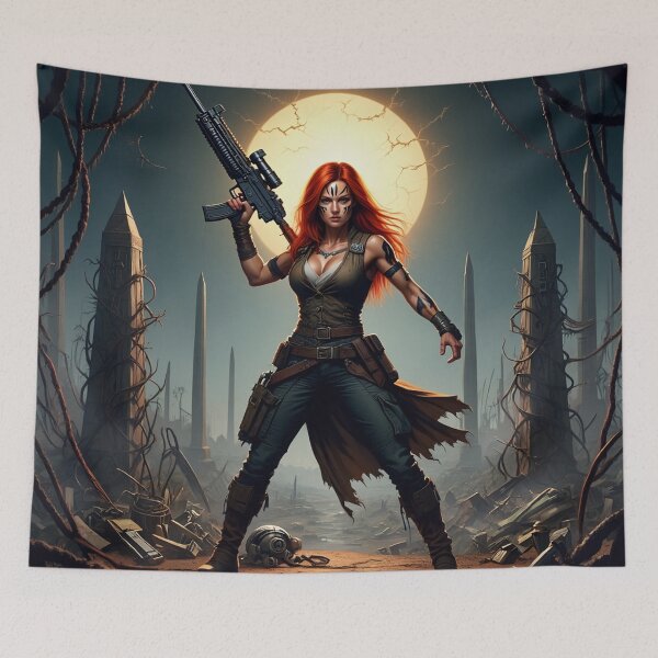 Item preview,  Post Apocalyptic female warrior with gun heavy metal cool design designed and sold by Vintage Designs +.
