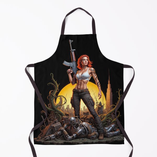 Item preview, Post Apocalyptic female warrior with gun heavy metal cool design designed and sold by Vintage Designs +.