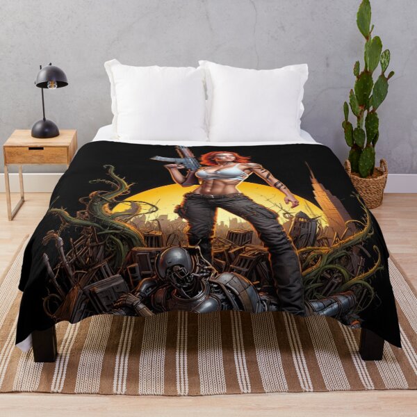 Item preview, Post Apocalyptic female warrior with gun heavy metal cool design designed and sold by Vintage Designs +.