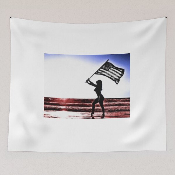 Item preview, Woman on the beach with USA Flag T-shirt designed and sold by Zavola.