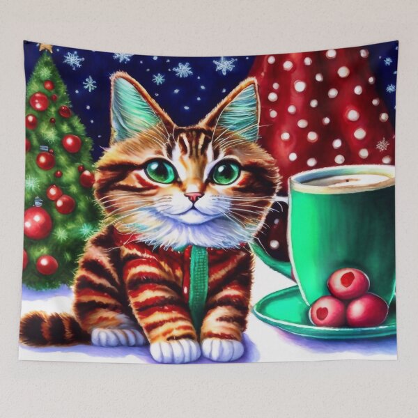 Item preview, Christmas cat with a mug of cocoa designed and sold by M-Y-A-R-T-.