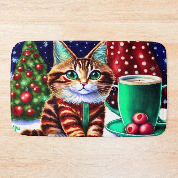 Item preview, Christmas cat with a mug of cocoa designed and sold by M-Y-A-R-T-.