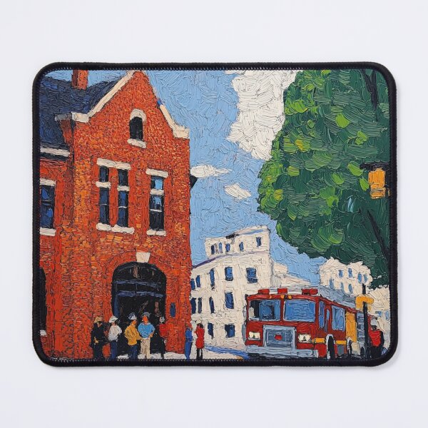 Item preview, Fire station | Post-impressionist painting style designed and sold by ComicsFactory.