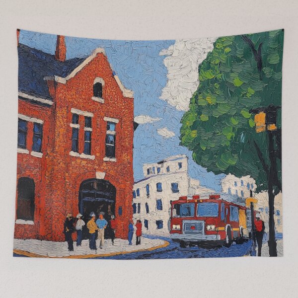 Item preview, Fire station | Post-impressionist painting style designed and sold by ComicsFactory.