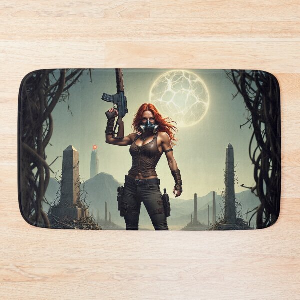 Item preview, Post Apocalyptic female warrior with gun heavy metal cool design designed and sold by Vintage Designs +.
