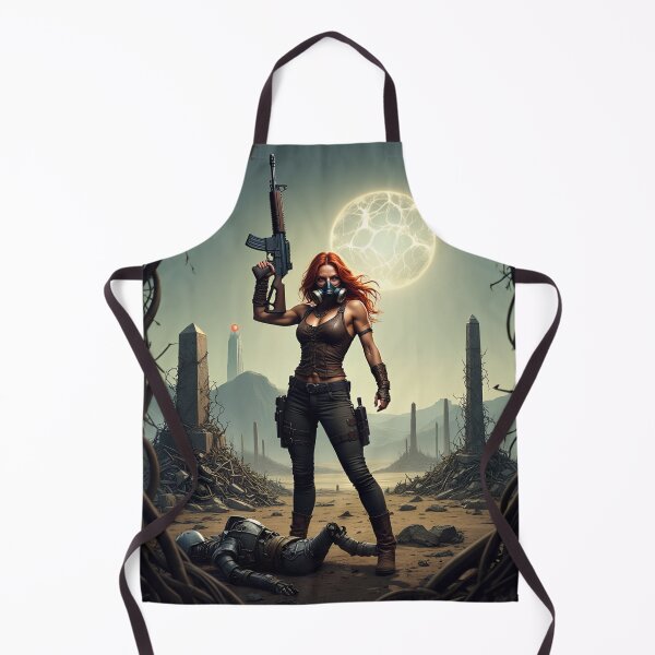 Item preview, Post Apocalyptic female warrior with gun heavy metal cool design designed and sold by Vintage Designs +.