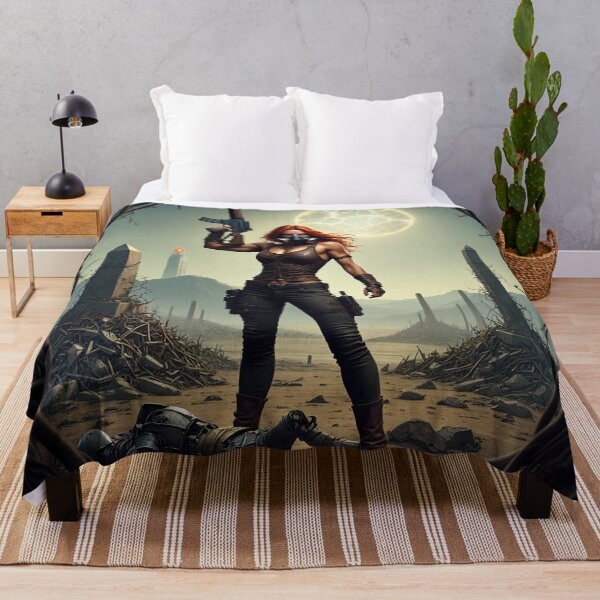 Item preview, Post Apocalyptic female warrior with gun heavy metal cool design designed and sold by Vintage Designs +.