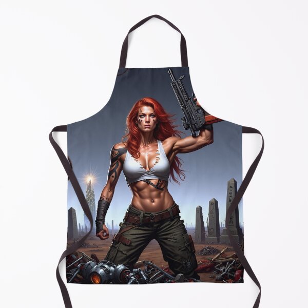Item preview, Post Apocalyptic female warrior with gun heavy metal cool design designed and sold by Vintage Designs +.