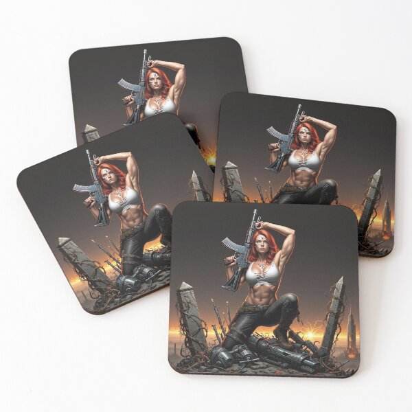 Item preview,  Post Apocalyptic female warrior with gun heavy metal cool design designed and sold by Vintage Designs +.