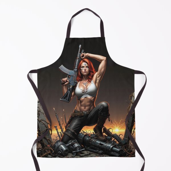 Item preview, Post Apocalyptic female warrior with gun heavy metal cool design designed and sold by Vintage Designs +.