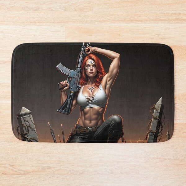 Item preview,  Post Apocalyptic female warrior with gun heavy metal cool design designed and sold by Vintage Designs +.