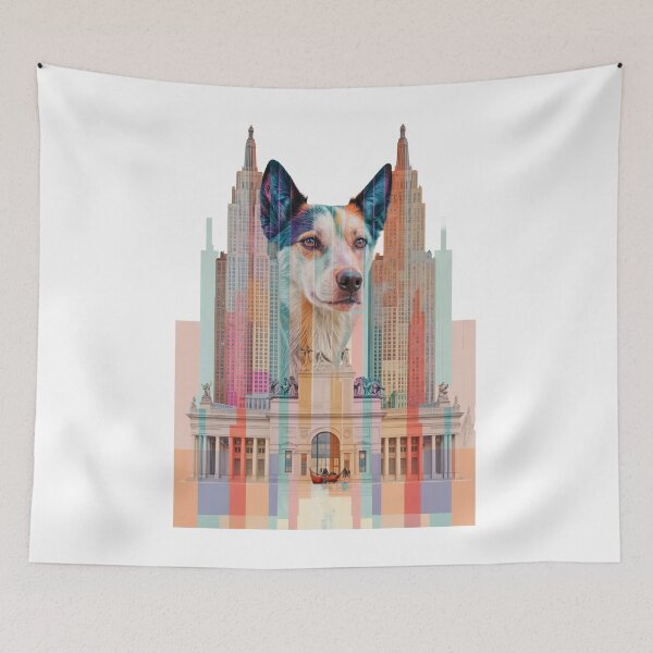 Item preview, Surreal Dog and Cityscape Collage with Architectural Elements designed and sold by ForeverPrintsOK.