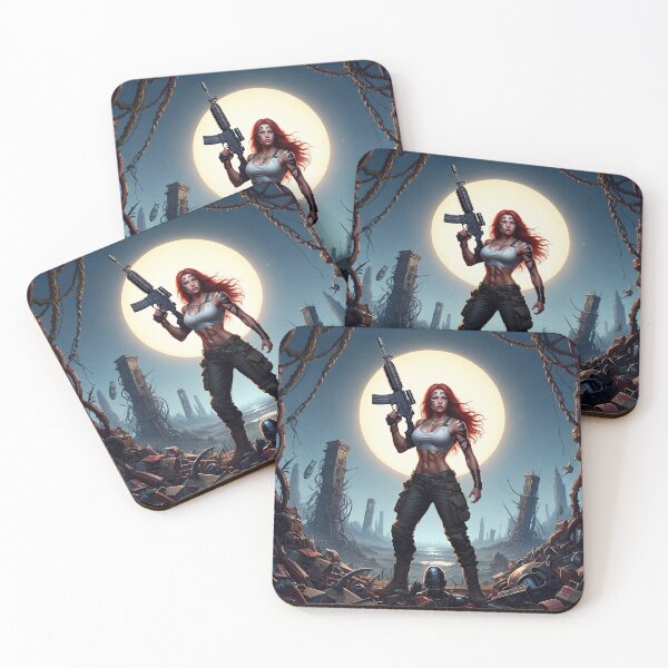 Item preview,  Post Apocalyptic female warrior with gun heavy metal cool design designed and sold by Vintage Designs +.