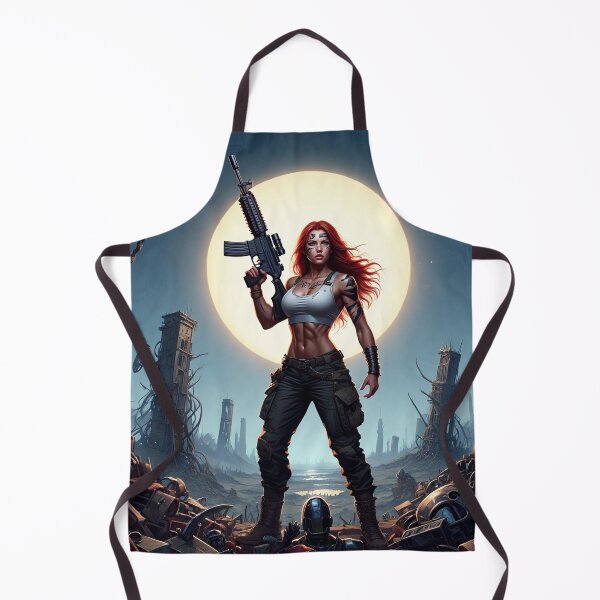 Item preview, Post Apocalyptic female warrior with gun heavy metal cool design designed and sold by Vintage Designs +.