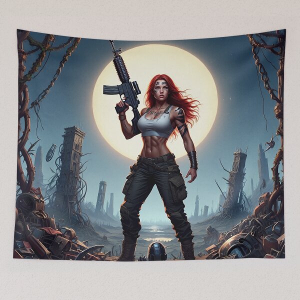 Item preview,  Post Apocalyptic female warrior with gun heavy metal cool design designed and sold by Vintage Designs +.