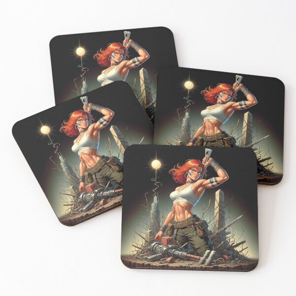 Item preview, Post Apocalyptic female warrior with gun heavy metal cool design designed and sold by Vintage Designs +.