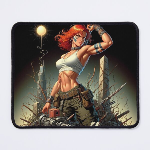 Item preview, Post Apocalyptic female warrior with gun heavy metal cool design designed and sold by Vintage Designs +.