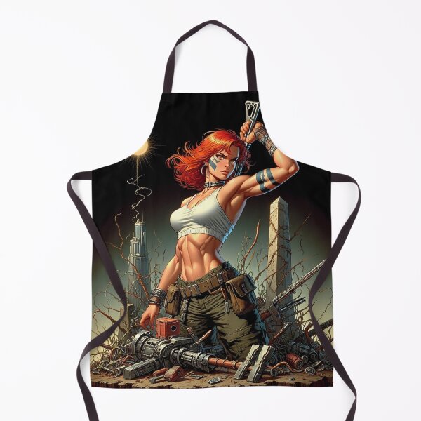 Item preview, Post Apocalyptic female warrior with gun heavy metal cool design designed and sold by Vintage Designs +.