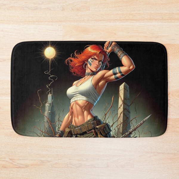 Item preview, Post Apocalyptic female warrior with gun heavy metal cool design designed and sold by Vintage Designs +.