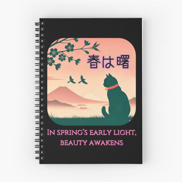 Artikelvorschau, Japanische Frühlingskatze – Sakura-Blüte & Sonnenaufgang am Fuji entworfen und verkauft von Purrfect Moments.