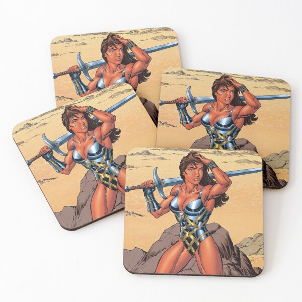 Item preview, Fantasy female warrior woman with sword and armor comic book style vintage art designed and sold by Vintage Designs +.