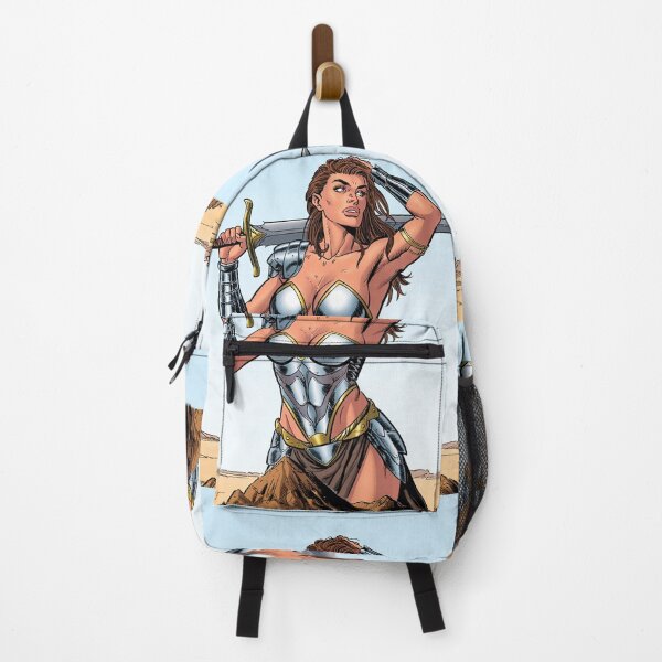 Item preview, f Fantasy female warrior woman with sword and armor comic book style vintage art designed and sold by Vintage Designs +.
