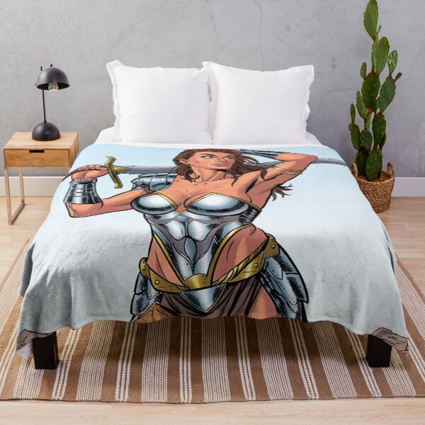 Item preview, f Fantasy female warrior woman with sword and armor comic book style vintage art designed and sold by Vintage Designs +.