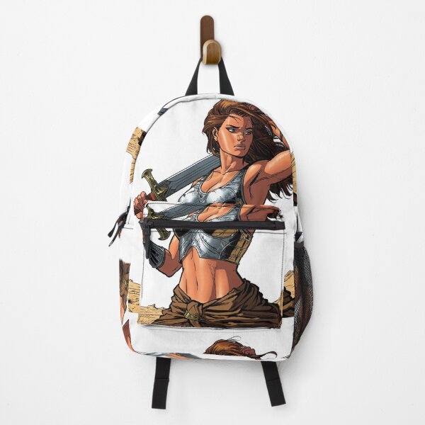 Item preview,  Fantasy female warrior woman with sword and armor comic book style vintage art designed and sold by Vintage Designs +.