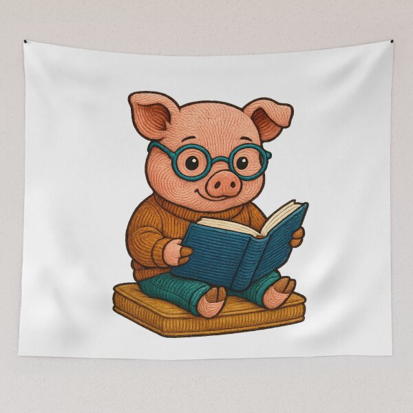 Item preview, Reading Pig Embroidered Patch – Cozy Book Lover Animal Art designed and sold by #Adulting Central.