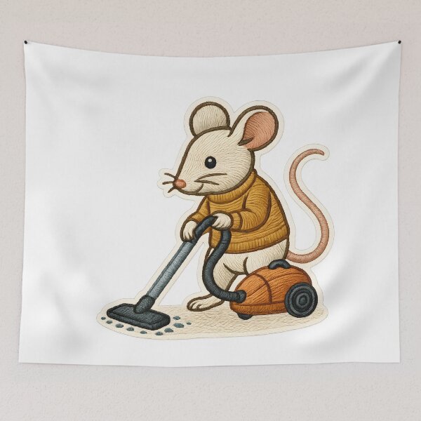 Item preview, Mouse Vacuuming Embroidered Patch – Cozy Cleaning Vibes designed and sold by #Adulting Central.