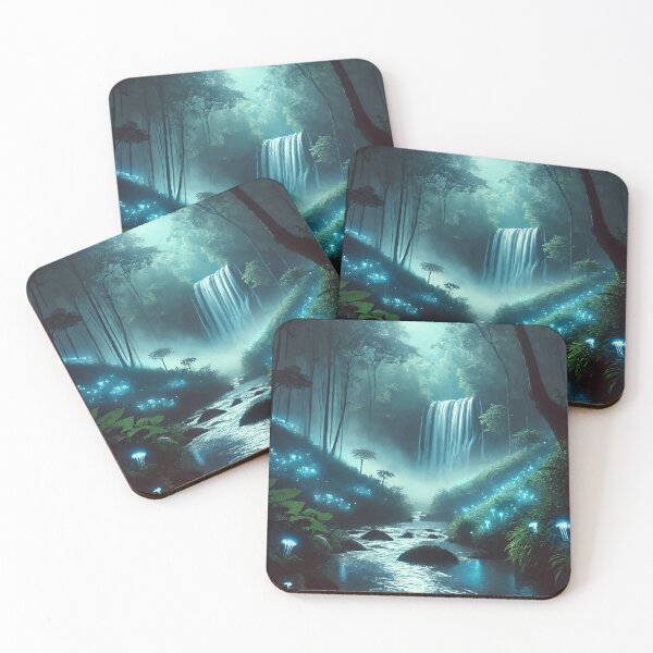 Item preview, Moonlit Serenity: A Glowing Waterfall in the Mystical Forest designed and sold by AbstractAnom.