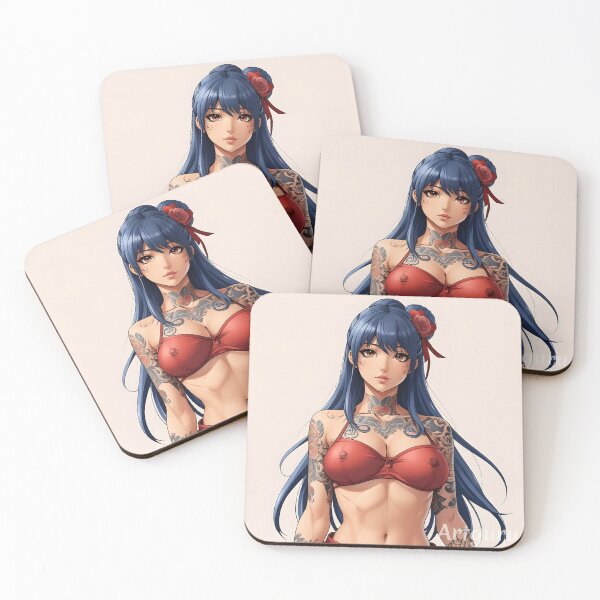 Item preview, Japanese manga girl with tattoos, 80s, red bikini. designed and sold by EpicMerchRealm.