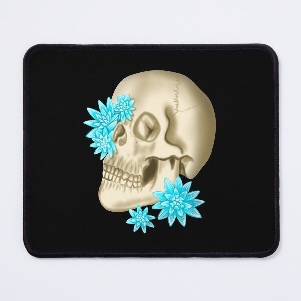 Item preview, Anatomical human skull in beige with turquoise flowers and black border designed and sold by katecheerycake.
