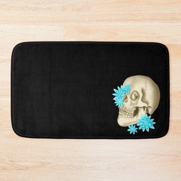 Item preview, Anatomical human skull in beige with turquoise flowers and black border designed and sold by katecheerycake.