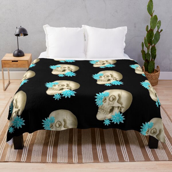 Item preview, Anatomical human skull in beige with turquoise flowers and black border designed and sold by katecheerycake.