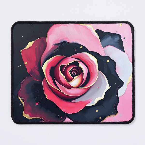 Artikelvorschau, Aquarellrose in Rosa, Schwarz und Weiß mit goldenen Sprenkeln. entworfen und verkauft von Art by Dannalynn.