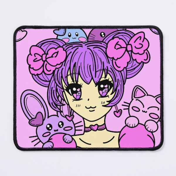 Item preview, Kawaii anime girl with kitties and bunnies designed and sold by Craftyanimemomma.