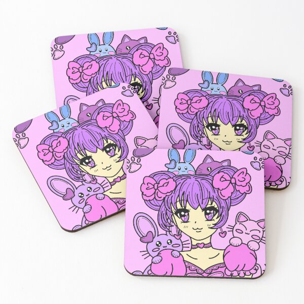 Item preview, Kawaii anime girl with kitties and bunnies designed and sold by Craftyanimemomma.