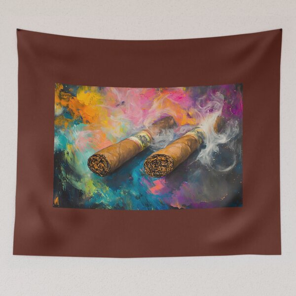 Item preview, Abstract Cigars at Rest - Swirling Smoke and Vibrant Colors Create an Energetic Atmosphere Digital AI Art designed and sold by OlfactoART Studio.