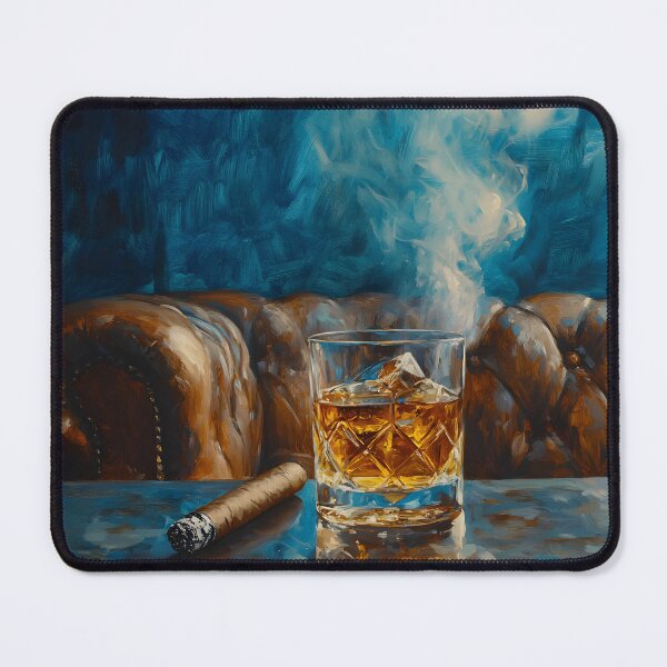Item preview, Whiskey and Cigar Elegance - Crystal Glass and Smoldering Smoke in a Luxurious Lounge designed and sold by OlfactoART Studio.