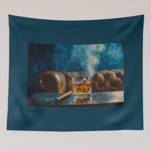 Item preview, Whiskey and Cigar Elegance - Crystal Glass and Smoldering Smoke in a Luxurious Lounge designed and sold by OlfactoART Studio.