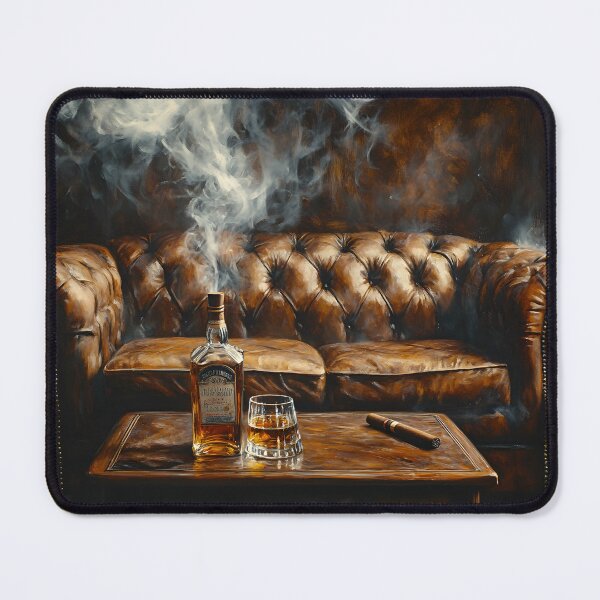 Item preview, Classic Elegance - Whiskey, Cigar, and Smoke in a Luxurious Lounge Setting Abstract Digital AI Art designed and sold by OlfactoART Studio.