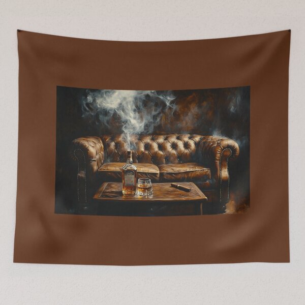 Item preview, Classic Elegance - Whiskey, Cigar, and Smoke in a Luxurious Lounge Setting Abstract Digital AI Art designed and sold by OlfactoART Studio.