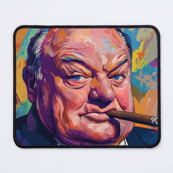 Item preview, Winston Churchill in Color - Bold Portrait with Cigar and Vibrant Abstract Energy designed and sold by OlfactoART Studio.