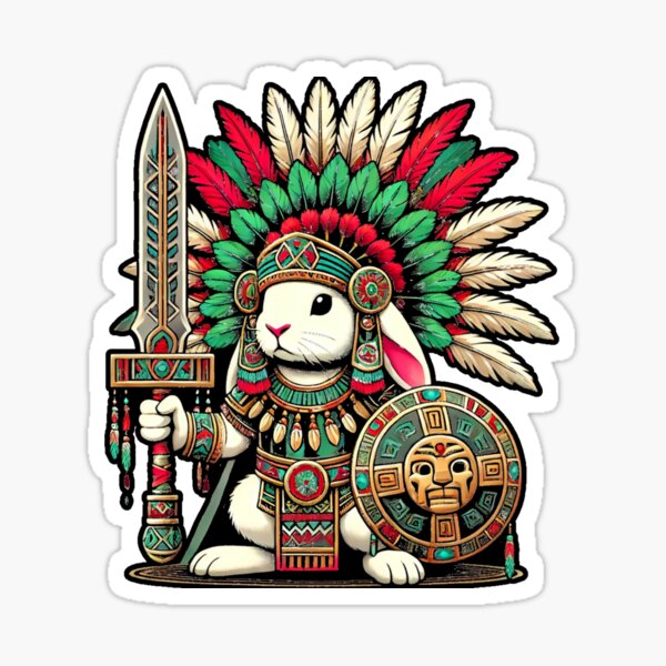 Vista previa del artículo con la obra «Guerrero conejo mesoamericano», diseñado y vendido por Ikon-Luminis.